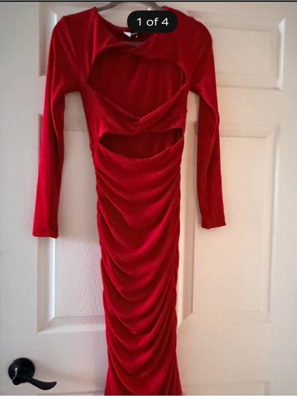 SER.O.YA Red Long Sleeve Ruched Cutout Maxi Dress